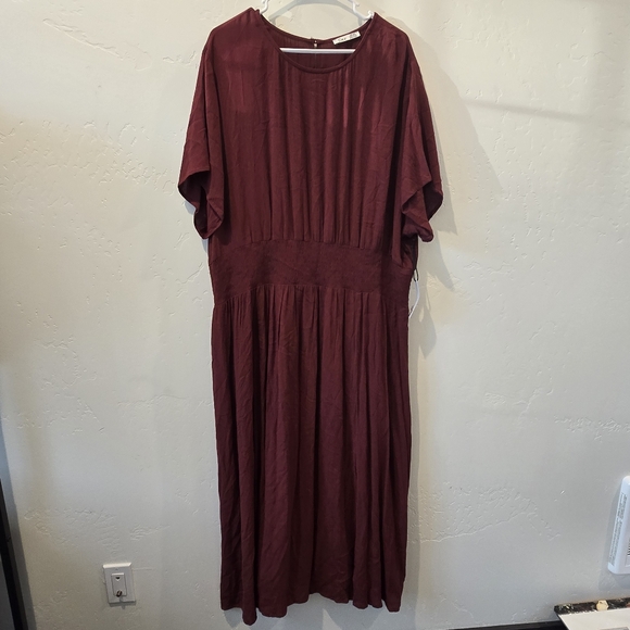 NWT Dex Smocked Waist Peasant midi dress Burgundy Kate Terracotta Size 3X New - Picture 2 of 10